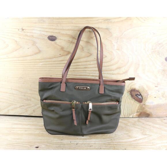 Michael Kors Handbag Kempton Green Brown Tote Shoulder Bag - Picture 1 of 9